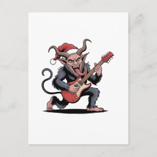 Evil Krampus Playing Guitar Electric Music Xmas Announcement Postcard