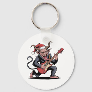 Evil Krampus Playing Guitar Electric Music Xmas Key Ring
