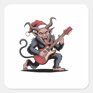 Evil Krampus Playing Guitar Electric Music Xmas  Square Sticker