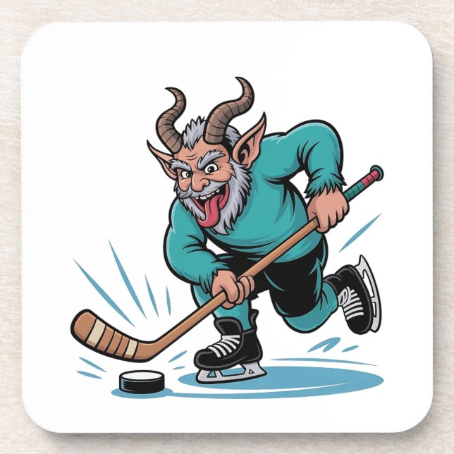 Evil Krampus Playing Ice Hockey Christmas Sport  Coaster (Front)