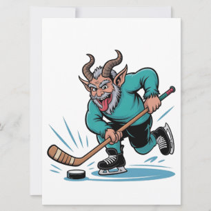 Evil Krampus Playing Ice Hockey Christmas Sport  Holiday Card