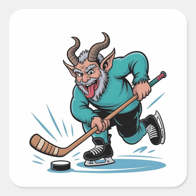 Evil Krampus Playing Ice Hockey Christmas Sport  Square Sticker (Front)