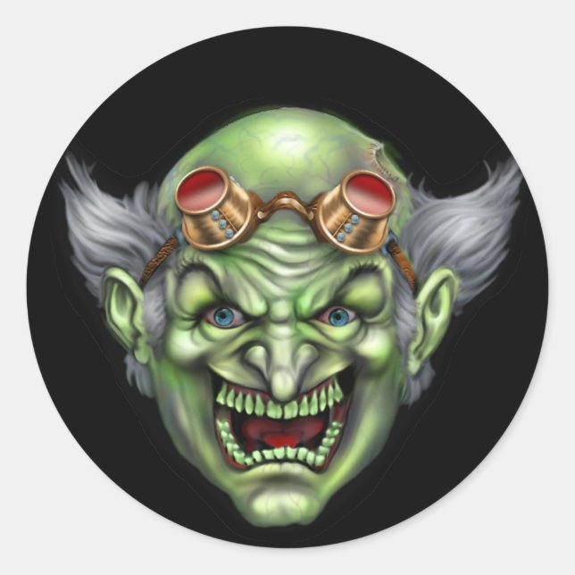 Evil Mad Scientist Classic Round Sticker (Front)