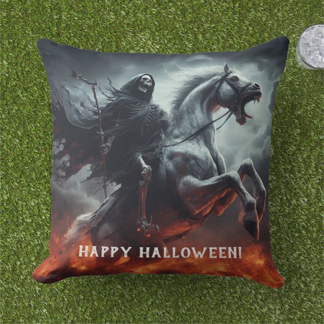 Evil Pale Horse and Death Halloween Cushion (Grass)
