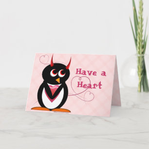 Evil Penguin Have a Heart Holiday Card