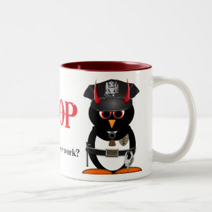 Evil Penguin Police STOP! Two-Tone Coffee Mug
