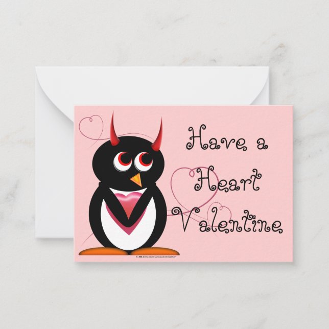 Evil Penguin School Valentines Note Card (Front)