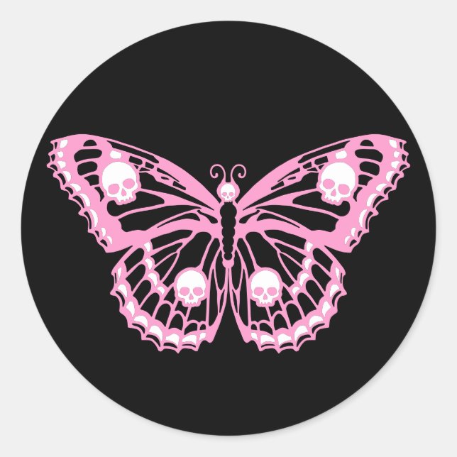 Evil Pink Butterfly Classic Round Sticker (Front)