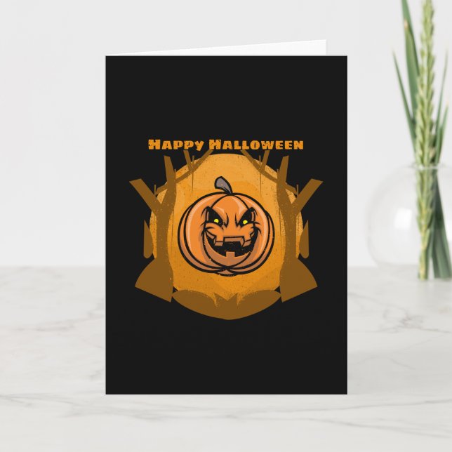 Evil Pumpkin Happy Halloween Tree Card (Front)
