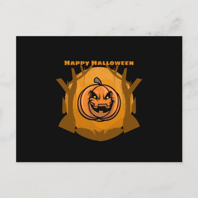 Evil Pumpkin Happy Halloween Tree Postcard (Front)
