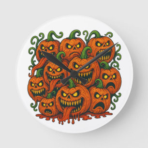 Evil Pumpkin Horde Halloween Round Clock