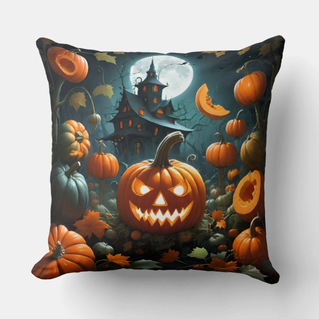 Evil pumpkin orange cushion (Front)