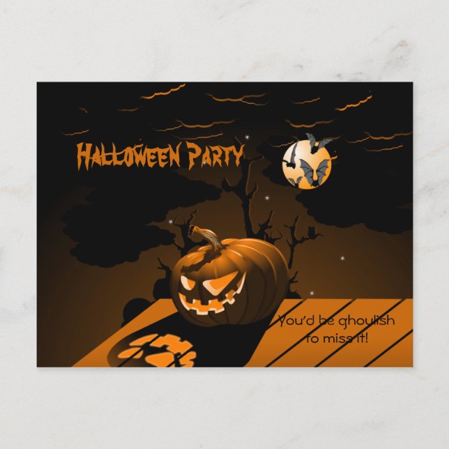 Evil Pumpkin Scary Bats Halloween Invitation (Front)