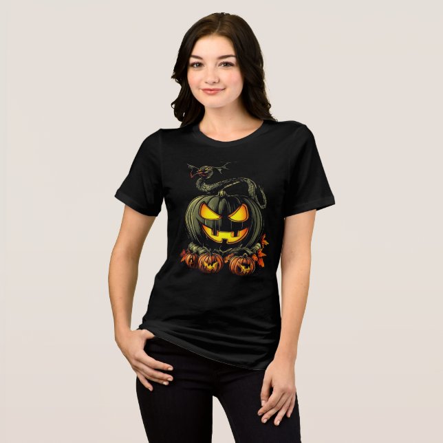 Evil Pumpkin with Snake Halloween Artwork Tri-Blend Shirt (Front Full)