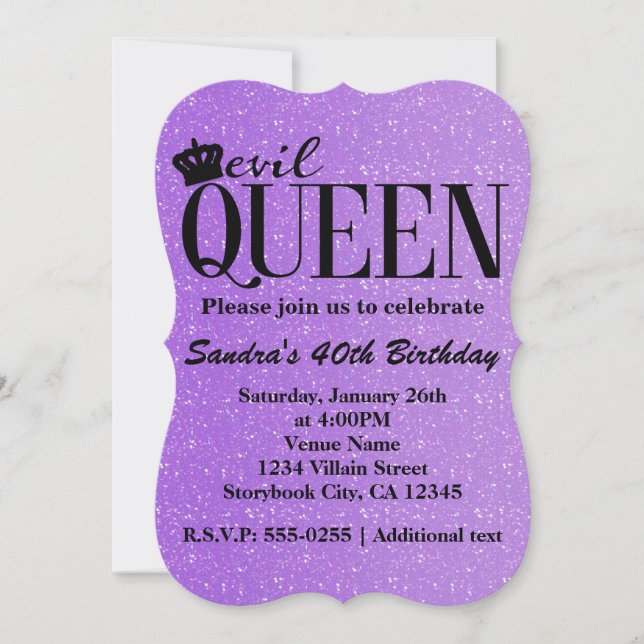 EVIL QUEEN Purple Glitter Glam Party Invitation (Front)