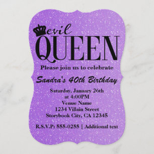 EVIL QUEEN Purple Glitter Glam Party Invitation