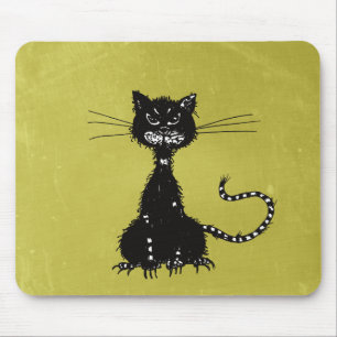 Evil Ragged Evil Black Cat Olive Green Mouse Pad