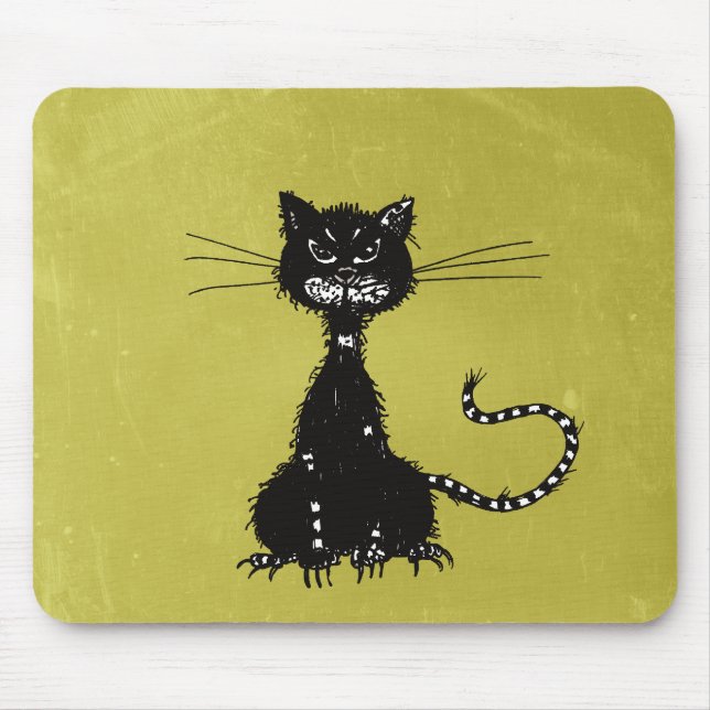 Evil Ragged Evil Black Cat Olive Green Mouse Pad (Front)