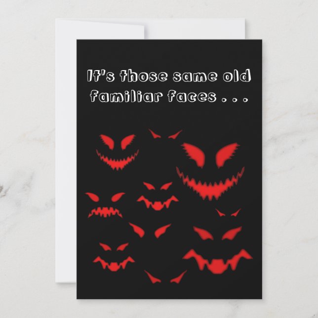 Evil Red Faces on Black Creepy Halloween Invitation (Front)