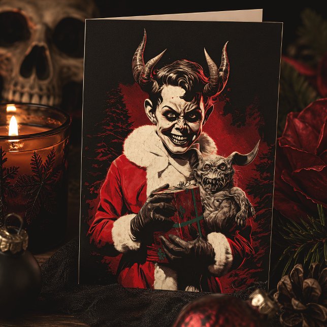 Evil Santa Devil Boy Spooky Horror Christmas Holiday Card (Creator Uploaded)