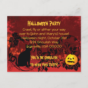 Evil Scary Black Cat Halloween Party Invitation Postcard