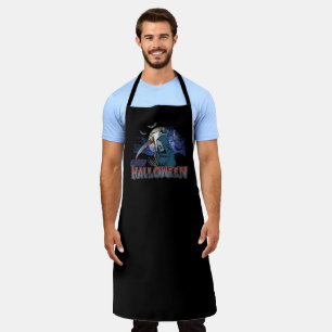 Evil Skeleton In Scary Dark Night Halloween Apron