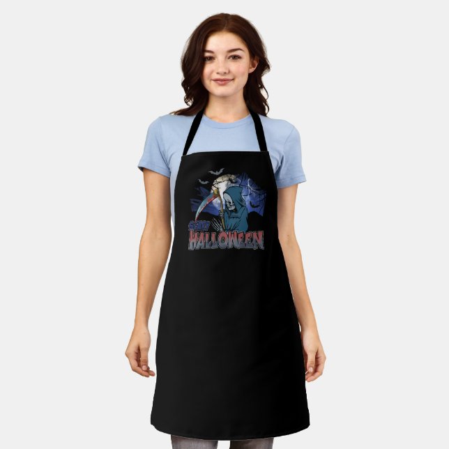 Evil Skeleton In Scary Dark Night Halloween Apron (Worn)