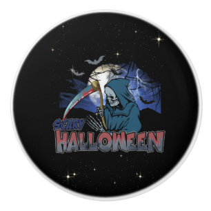 Evil Skeleton In Scary Dark Night Halloween Ceramic Knob
