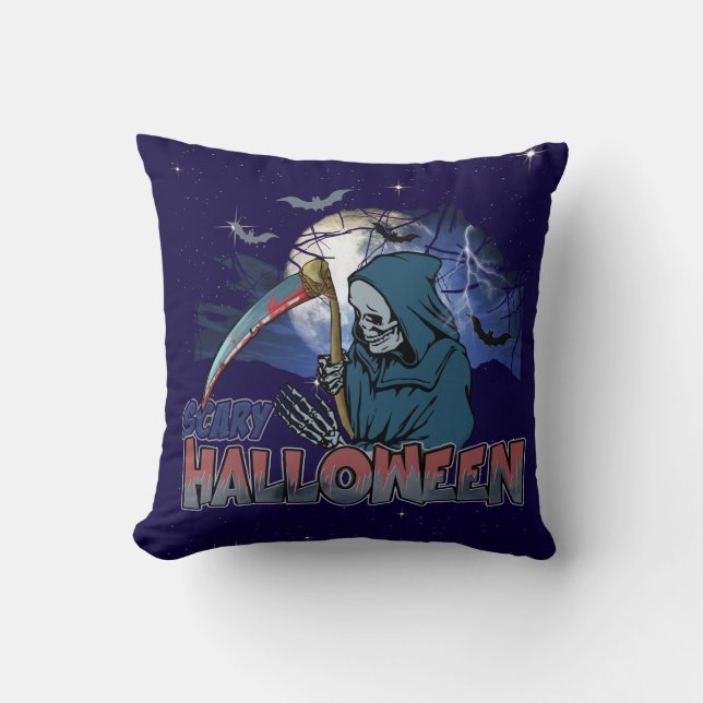 Evil Skeleton In Scary Dark Night Halloween Cushion (Front)