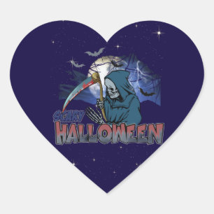 Evil Skeleton In Scary Dark Night Halloween Heart Sticker