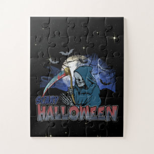 Evil Skeleton In Scary Dark Night Halloween Jigsaw Puzzle