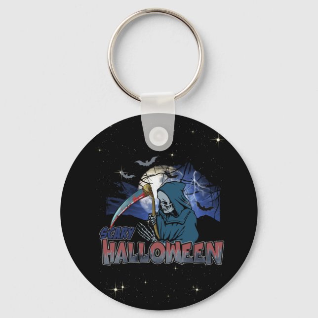 Evil Skeleton In Scary Dark Night Halloween Key Ring (Front)
