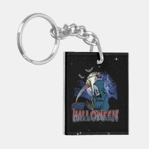 Evil Skeleton In Scary Dark Night Halloween Key Ring
