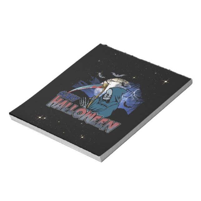Evil Skeleton In Scary Dark Night Halloween Notepad (Rotated)