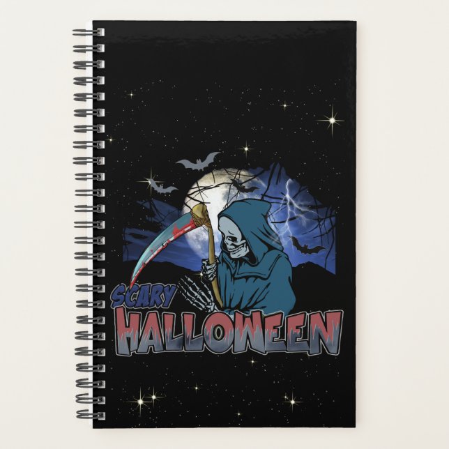 Evil Skeleton In Scary Dark Night Halloween Planner (Front)