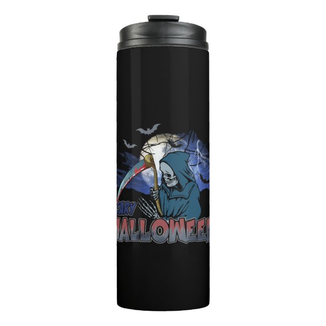 Evil Skeleton In Scary Dark Night Halloween Thermal Tumbler (Front)