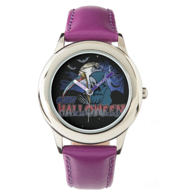 Evil Skeleton In Scary Dark Night Halloween Watch (Front)