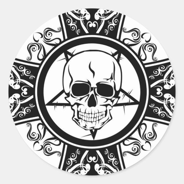 Evil Skull on Cross / Dark / Emo Classic Round Sticker (Front)