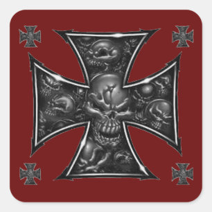 Evil Skulls Iron Cross Square Sticker