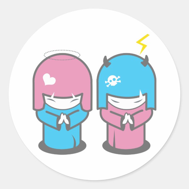 evil twins duo classic round sticker (Front)