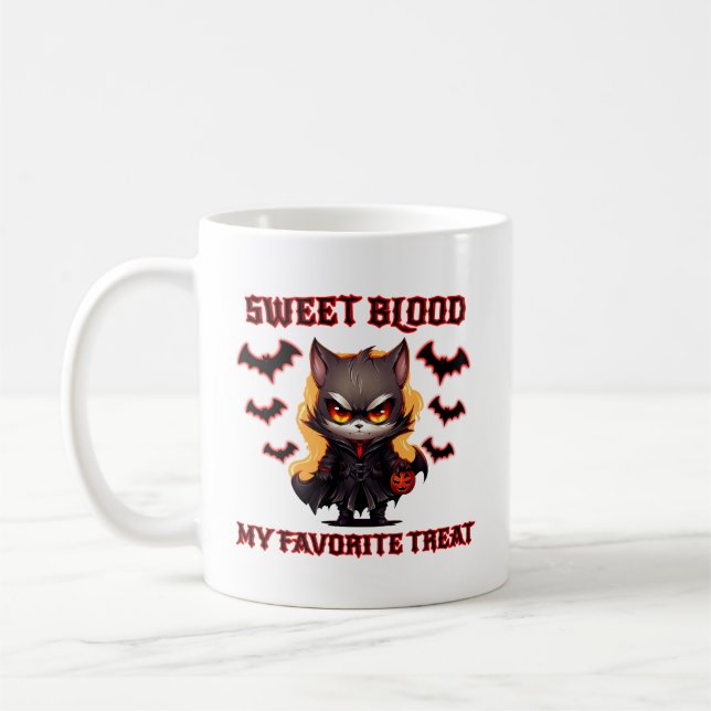 Evil Vampire Cat Halloween Pumpkin Bat Spooky Nigh Coffee Mug (Left)
