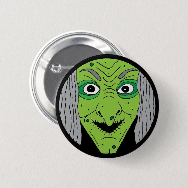 Evil Wicked Witch Face Kids Halloween 6 Cm Round Badge (Front & Back)