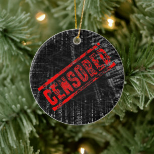 Evoke Mystery with our Exclusive Censored Stamp Ceramic Ornament