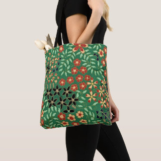 Evoke Serenity with our Green Japanese Floral Tote Bag
