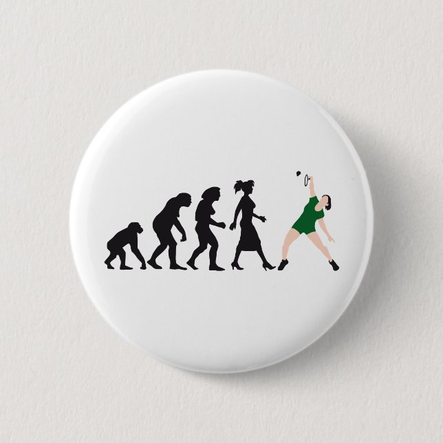 evolution female badminton player 6 cm round badge (Front)