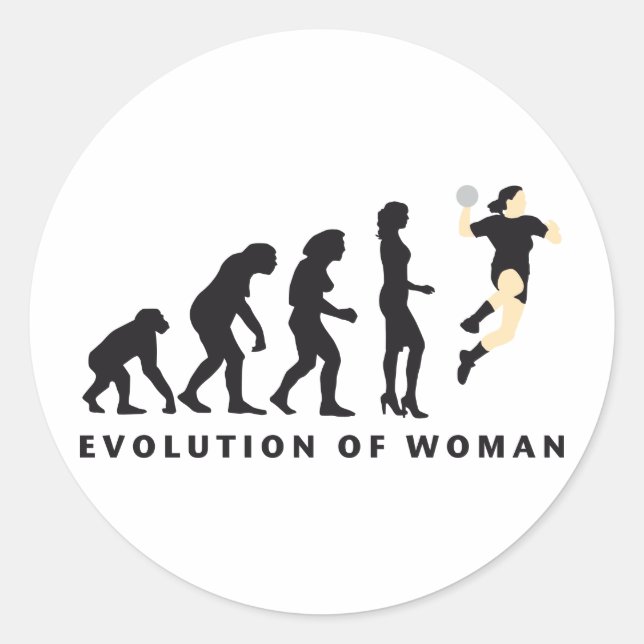 evolution female handball classic round sticker (Front)