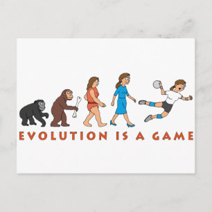 evolution female handball player comic postcard