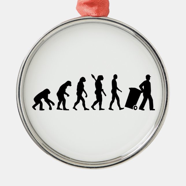 Evolution garbage man metal tree decoration (Front)