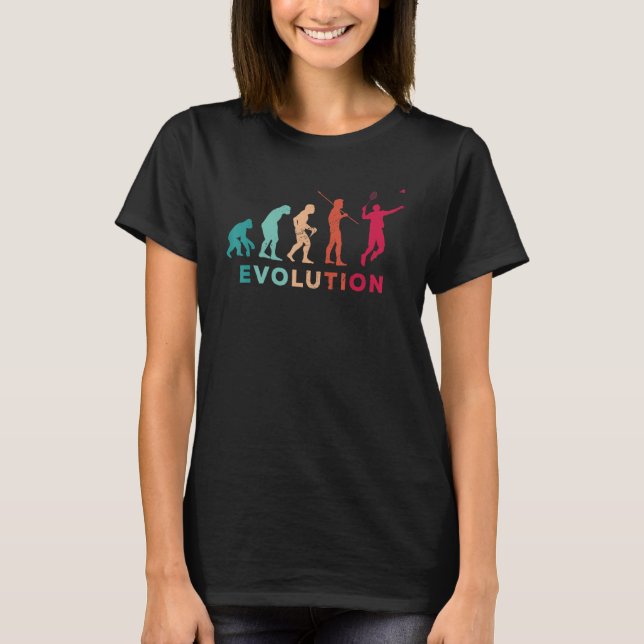 Evolution Graphic Badminton Player Shuttlecock Spo T-Shirt (Front)