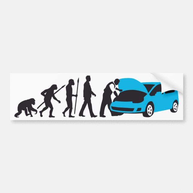 evolution of man car auto mechanic bumper sticker (Front)